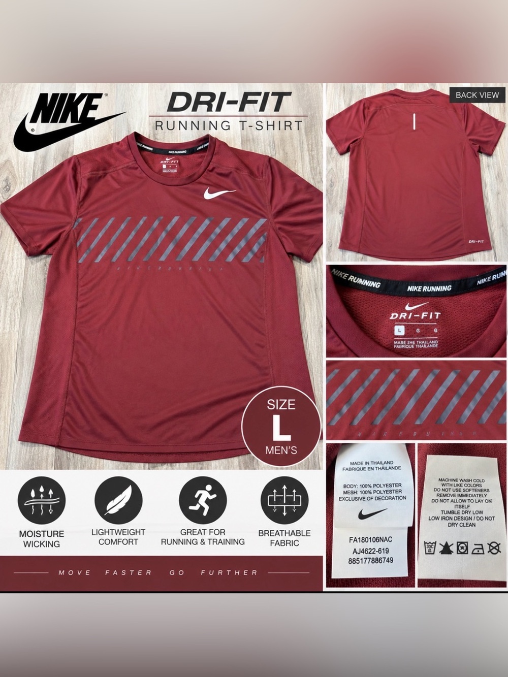 Nike Dri-FIT Running Shirt Men’s Large Burgundy Red Reflective